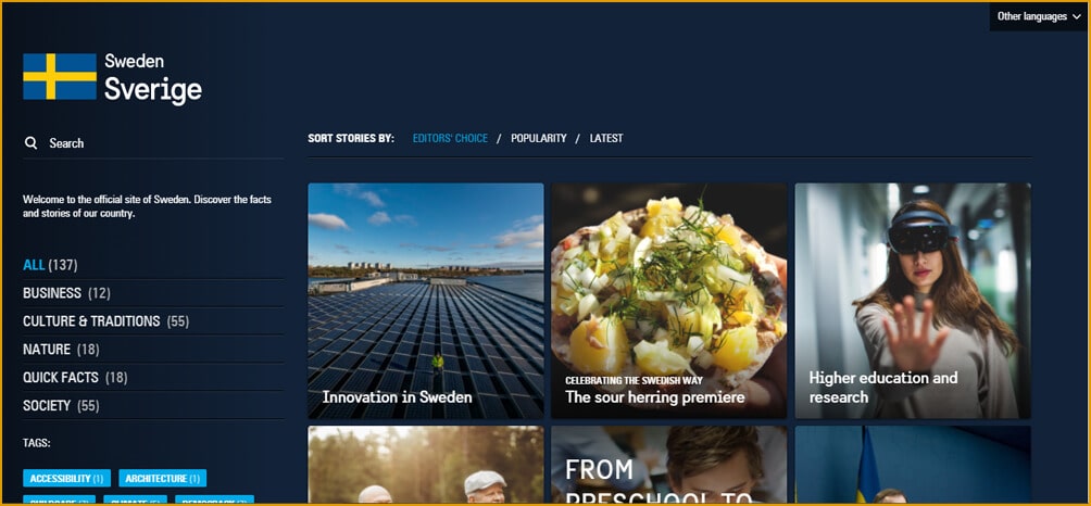 سایت رسمی کشور سوئد طراحی شده با وردپرس